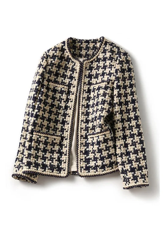 women's coats for city wearChanel-style Houndstooth Tweed Jacket with Lining