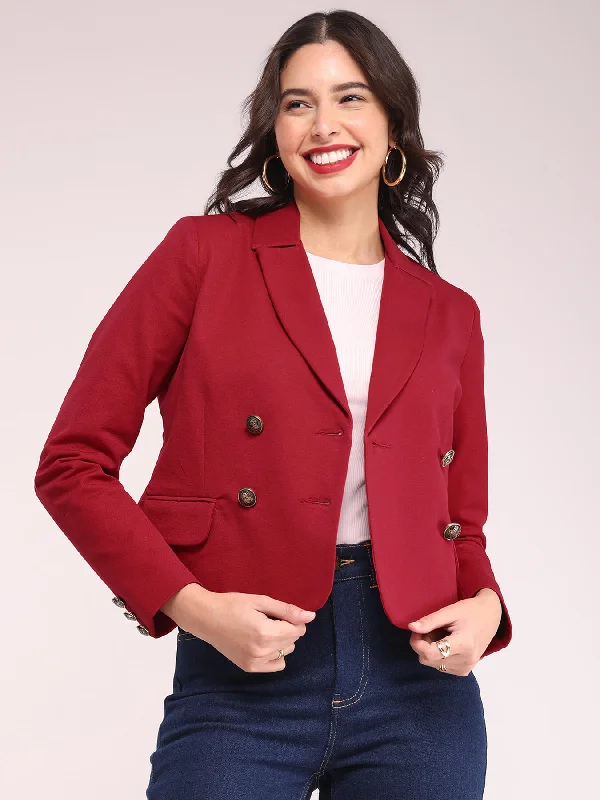 women's coats for hikingDouble Breasted Short Jacket - Red