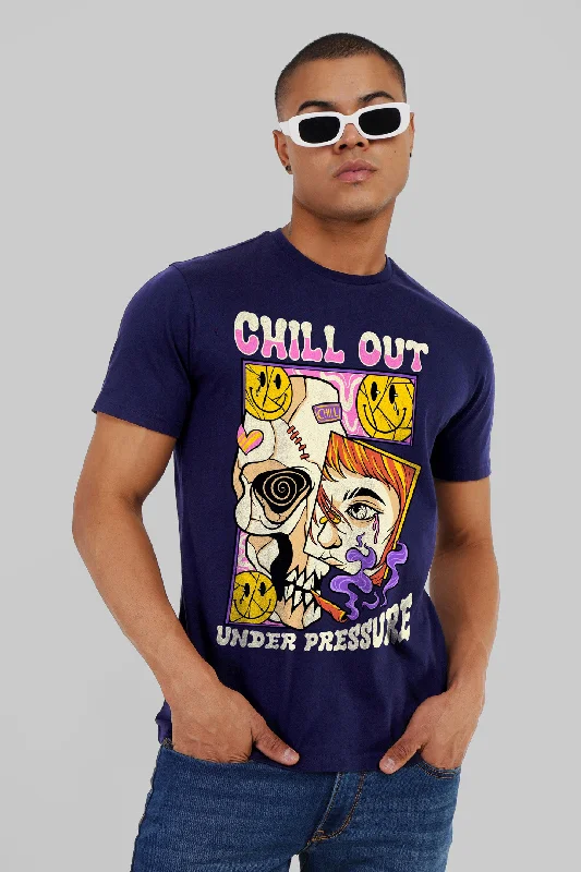 Men's Shirts with Surplice HemlinesChill Out Navy Blue Regular Fit T-Shirt Men