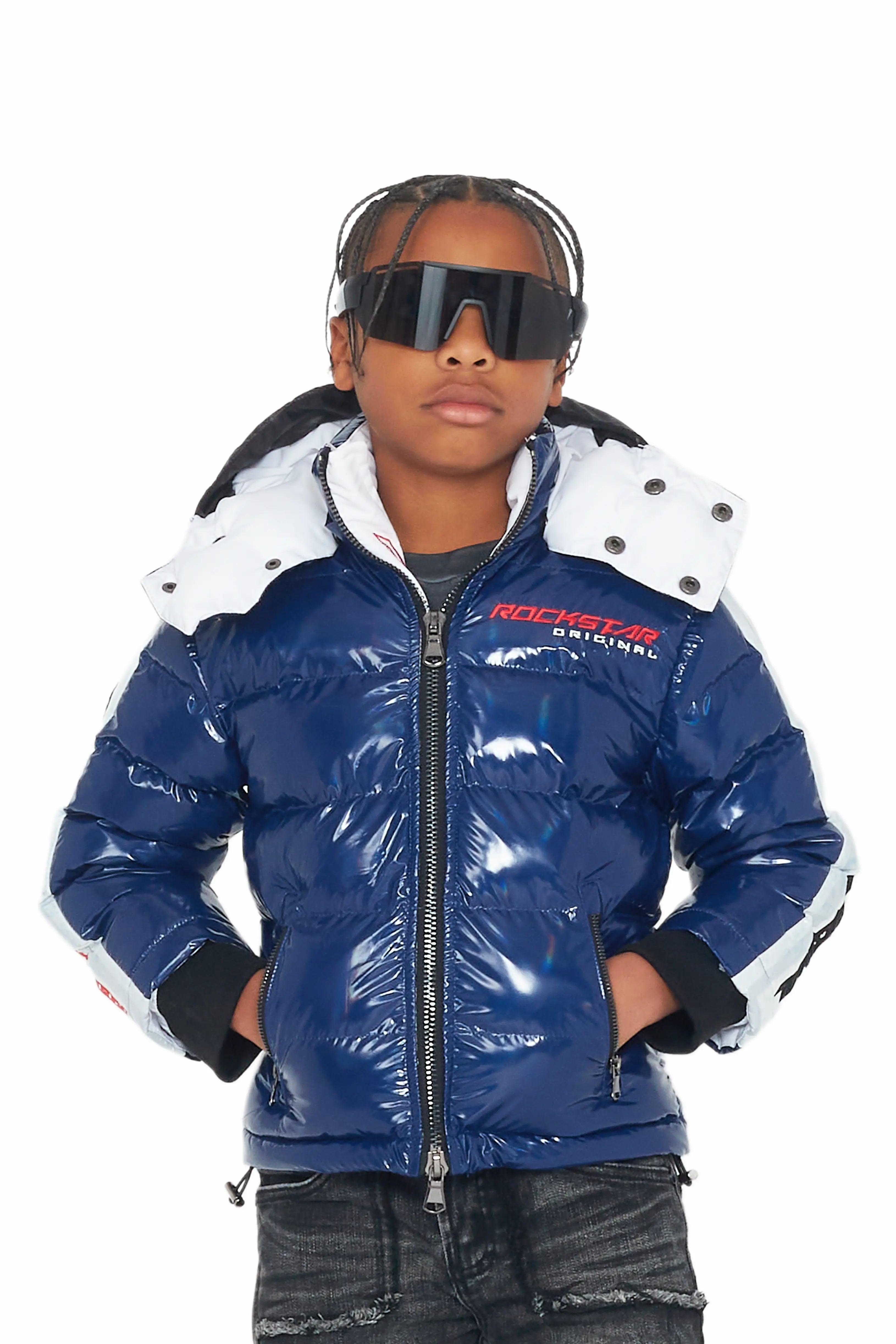 Men's Coats for SnowshoeingKids Metallic Royal Blue Alasia Puffer Jacket