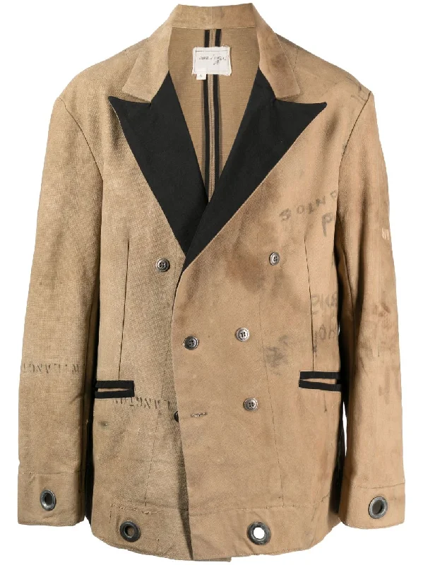 Luxurious Men's Cashmere CoatsStamp-Print Double-Breasted Coat